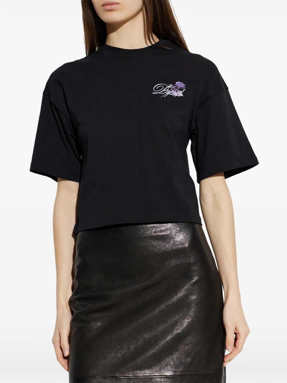 Diesel T-Cropyn cropped T-shirt met bloemenprint Zwart