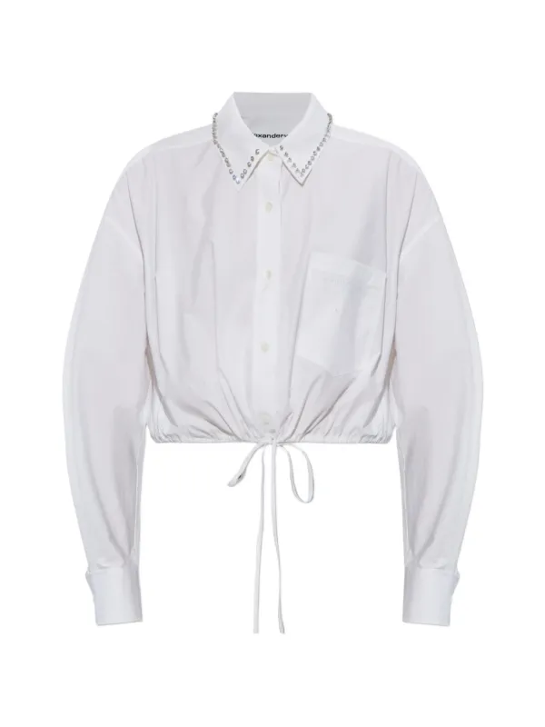 Alexander Wang Wrap Shirt W/ Crystal Stud Collar in White
