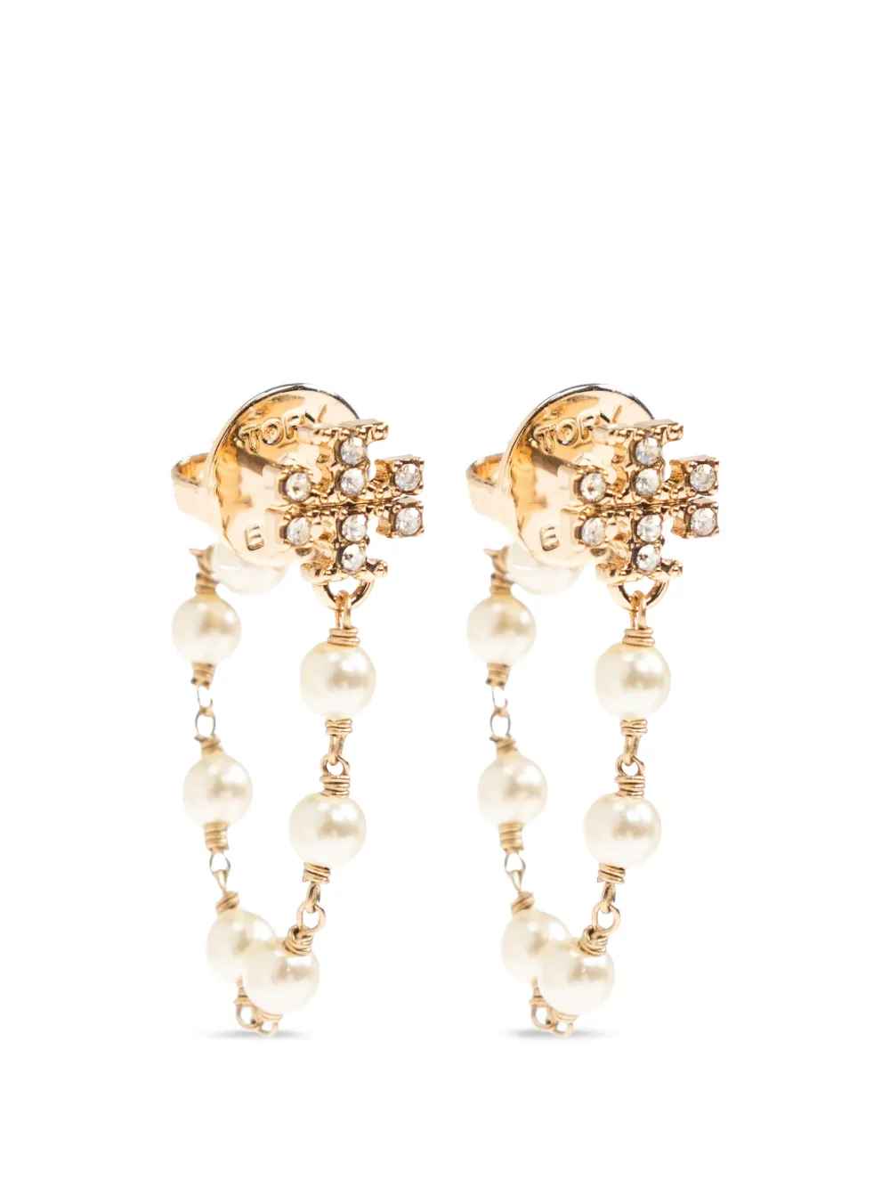 Tory Burch Moondance Pearl and Chain earrings - Oro