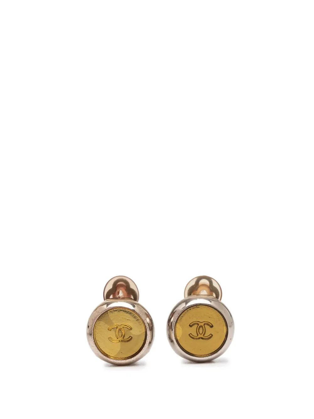 CHANEL Pre-Owned 1999 Gold Plated and Silver Plated CC Round Clip On Earrings costume earrings - Oro