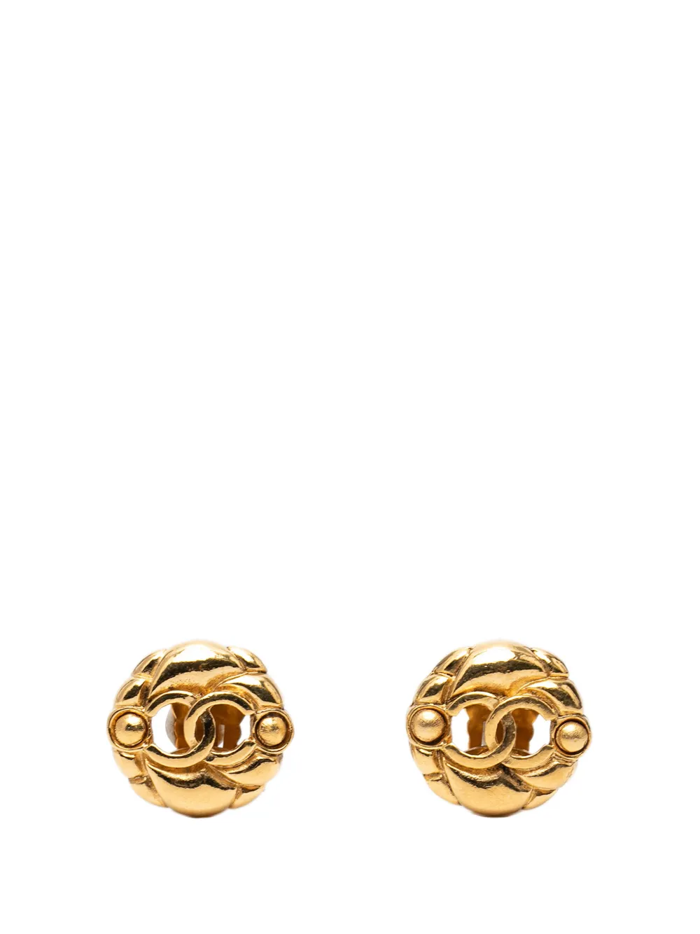 CHANEL Pre-Owned 1980-1990 Gold Plated CC Hollow Round Clip On Earrings costume earrings - Oro