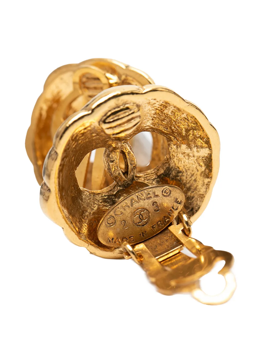 1980-1990 Gold Plated Cc Hollow Round Clip On Earrings Costume Earrings
