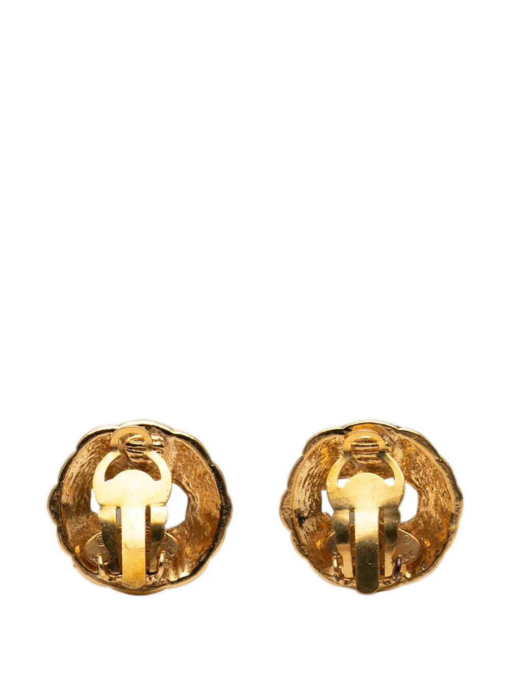 1980-1990 Gold Plated Cc Hollow Round Clip On Earrings Costume Earrings