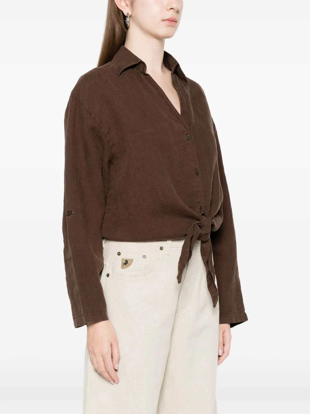  Lois Jeans Tie-front Shirt - Brown 