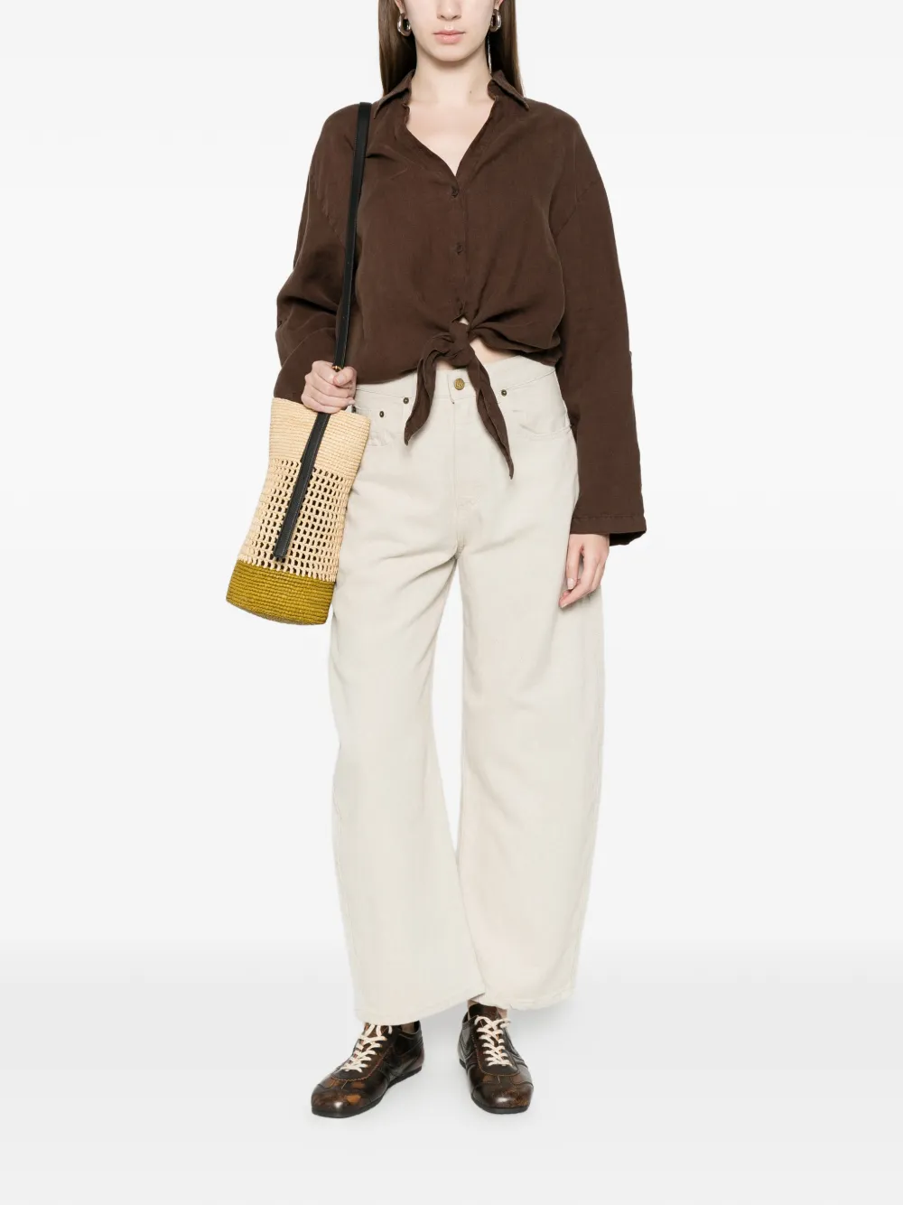  Lois Jeans Tie-front Shirt - Brown 