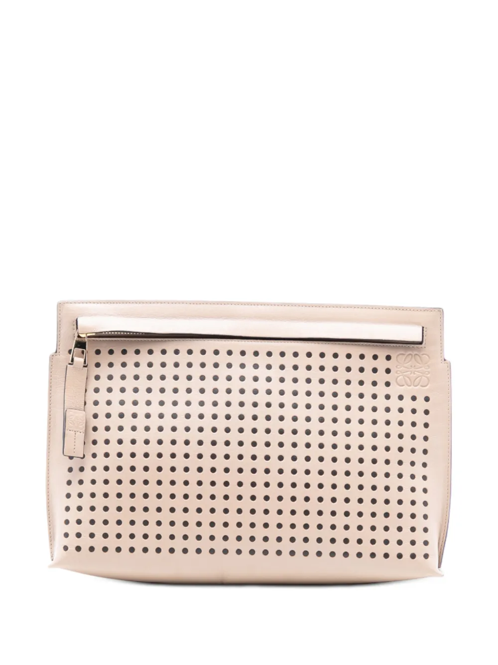 Loewe Pre-Owned 2016 Perforated Leather Anagram clutch bag - Marrone
