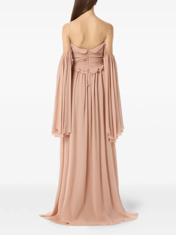blumarine ruffled silk long dress Ruffled silk georgette maxi dress in pink - Blumarine