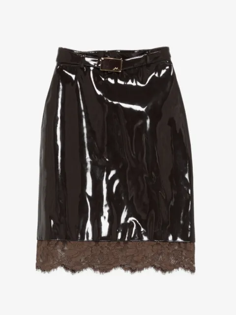 Rowen Rose belted lace-detail midi skirt