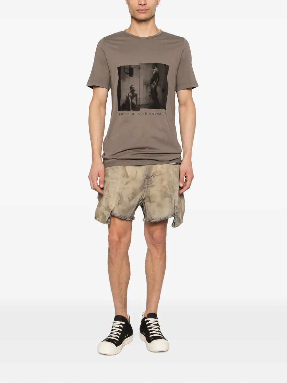 Rick Owens DRKSHDW Level T-shirt met strik-detail en grafische print Bruin