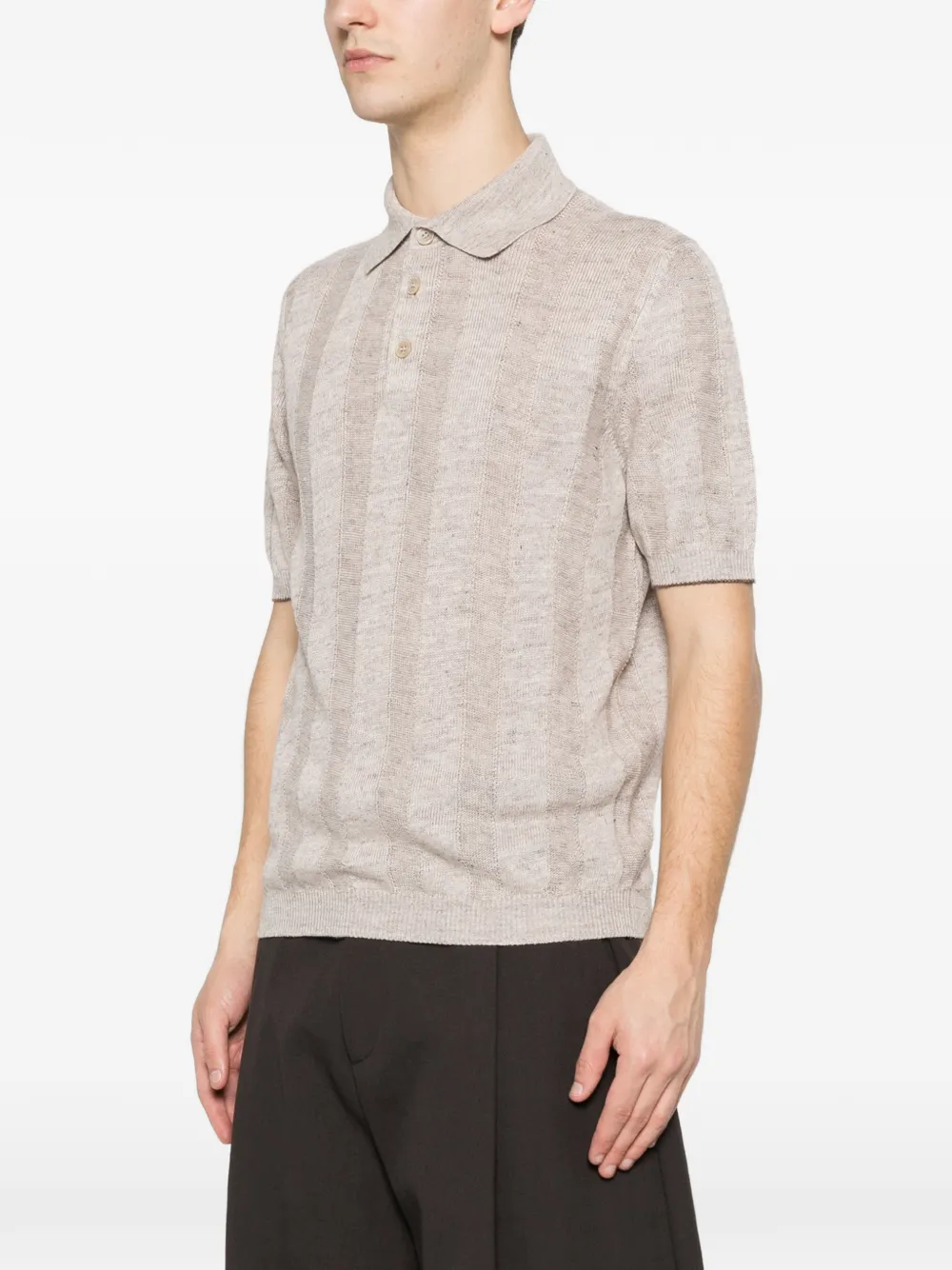 Brunello Cucinelli Ribbed Button Polo Shirt - Neutrals 