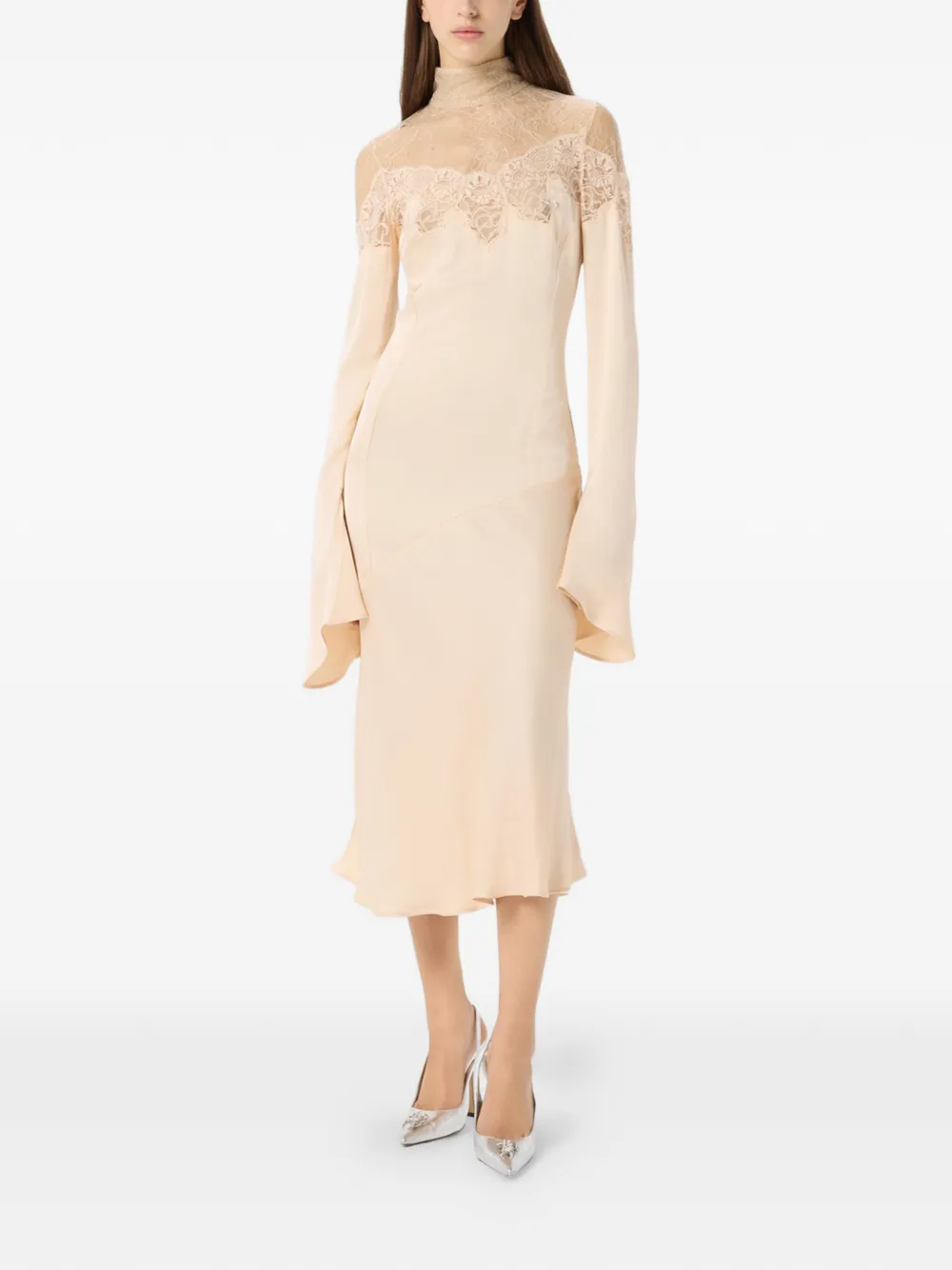 Blumarine Midi-jurk met kant Beige