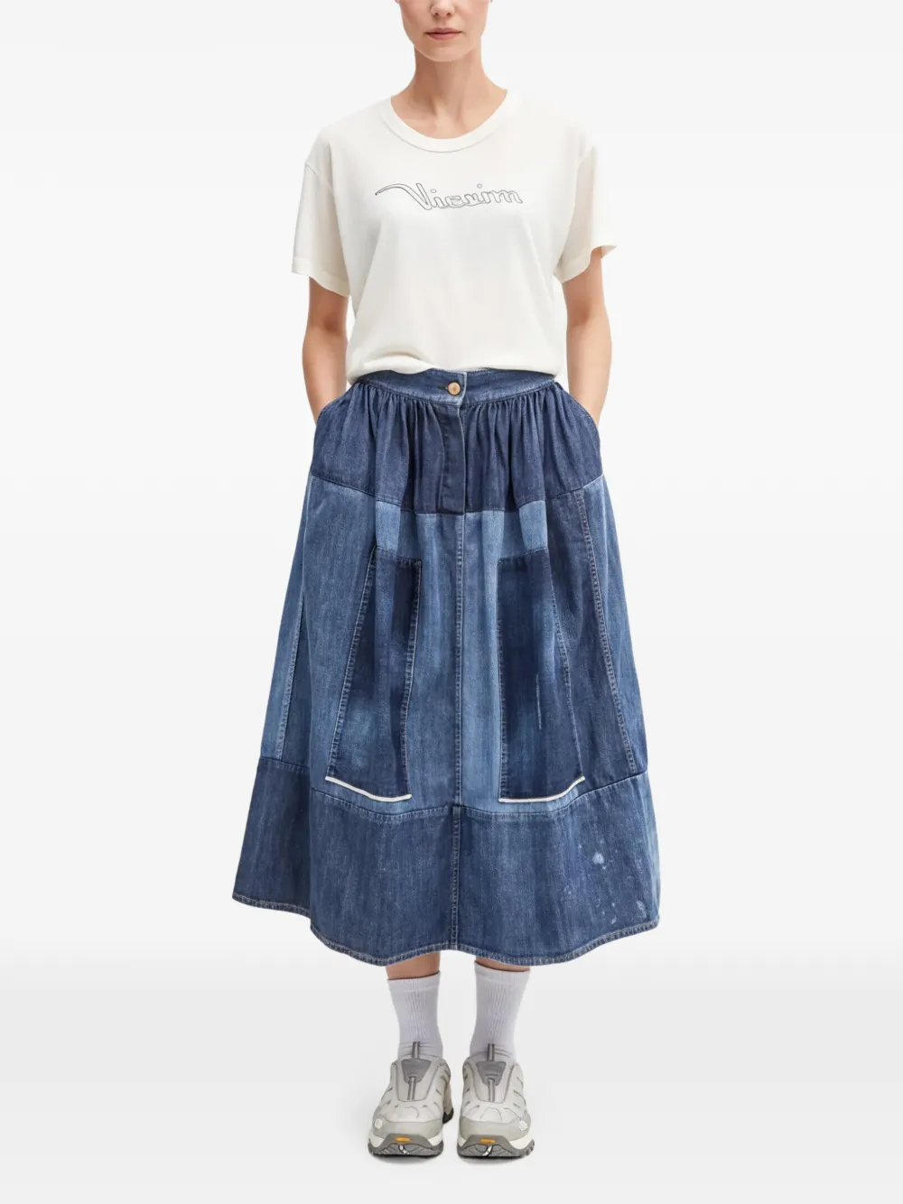 visvim Spijkerrok met patchwork Blauw