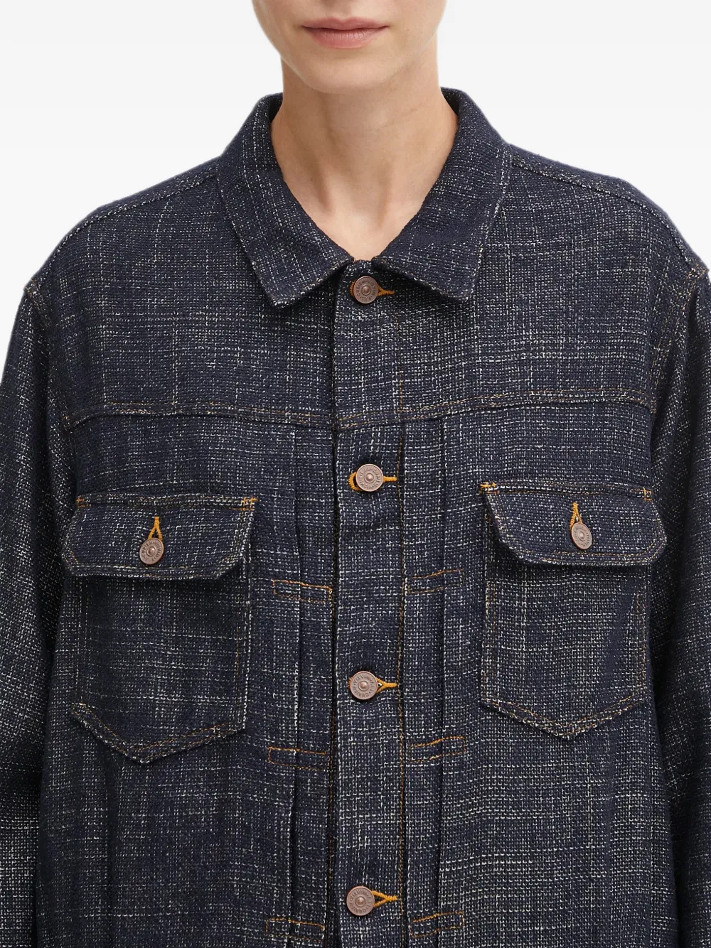 visvim Button-up jack met tweed-effect Blauw