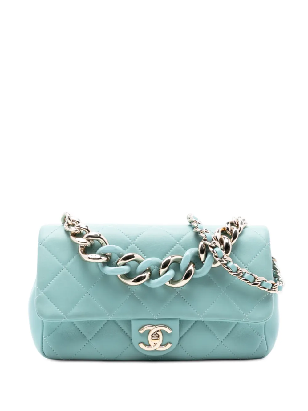 CHANEL Pre-Owned 2019 Small Lambskin Elegant Chain Single Flap satchel - Blu