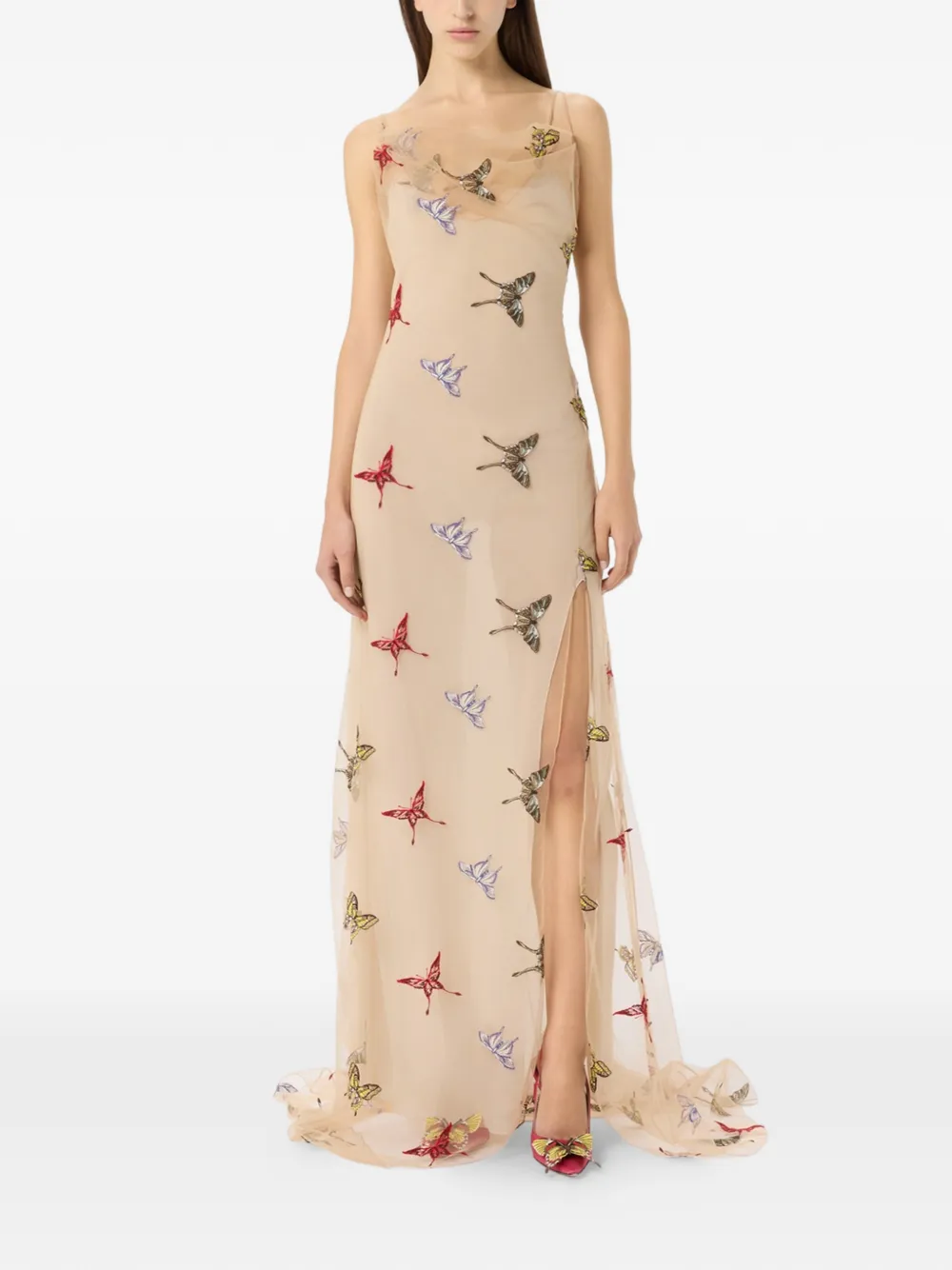 Blumarine Tulen maxi-jurk Beige