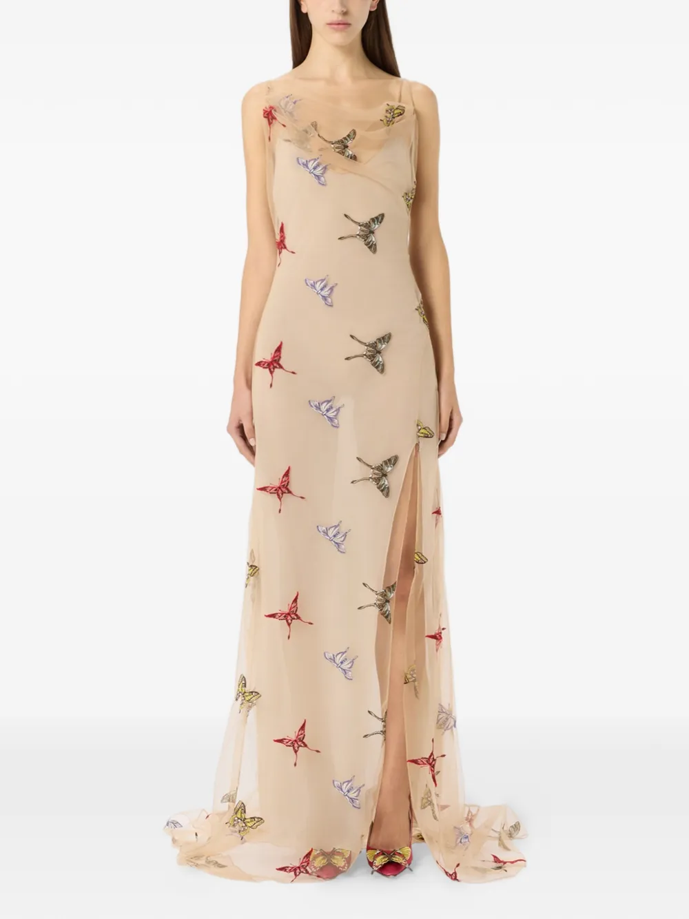Blumarine Tulen maxi-jurk Beige
