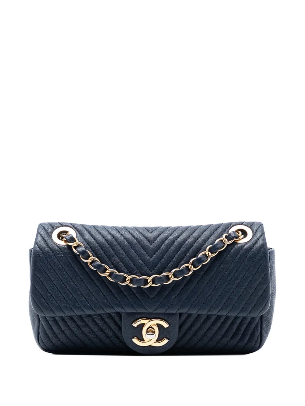 CHANEL Pre-Owned 2015-2016 Small Chevron Wrinkled Calfskin Medallion Charm Surpique Flap shoulder bag - Blu