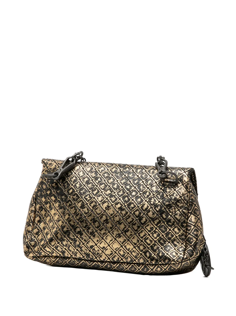  Bottega Veneta Pre-owned 2012-2025 Metallic Calfskin Intrecciomirage Chain Flap Crossbody Bag - Gold 
