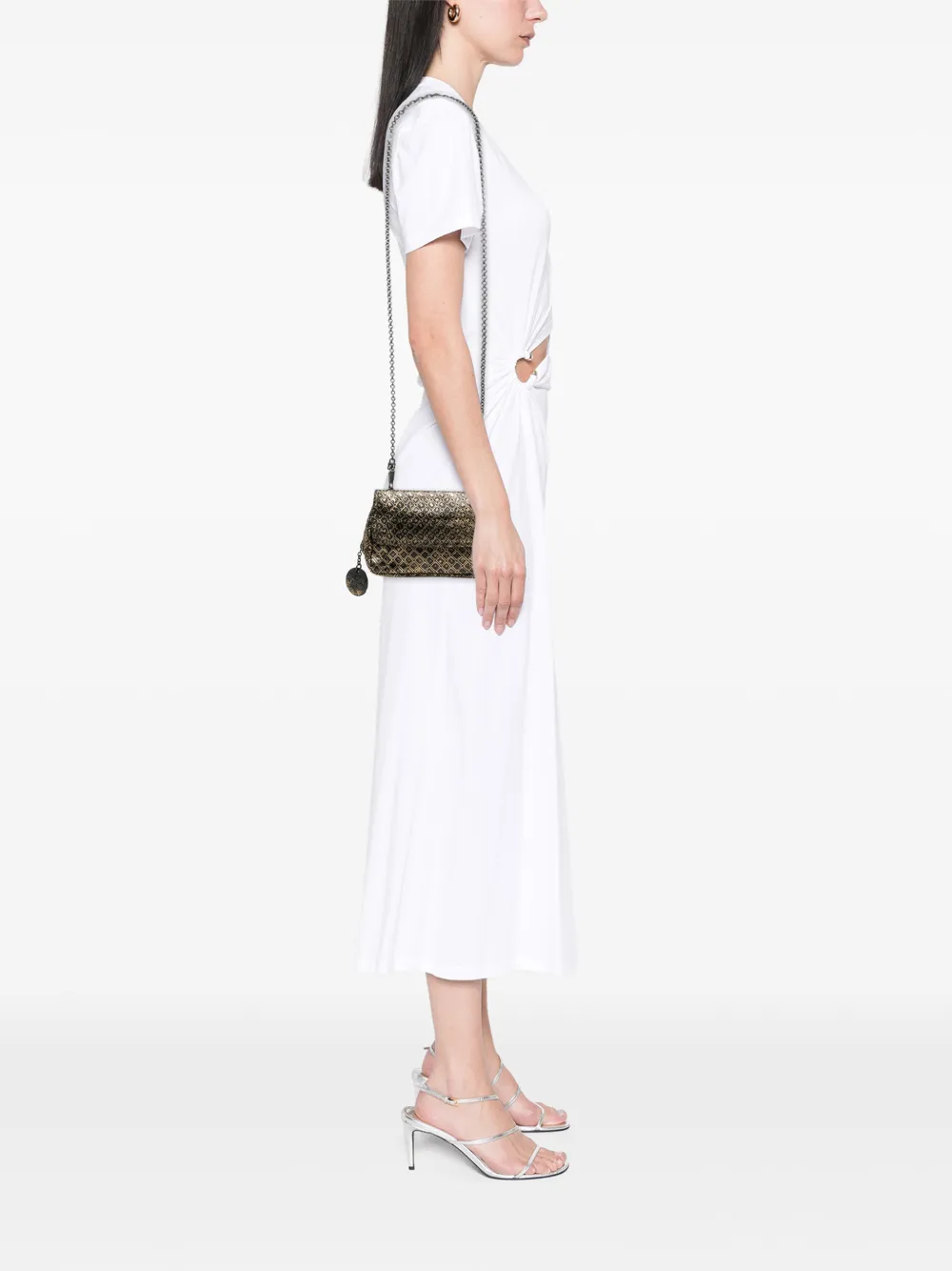  Bottega Veneta Pre-owned 2012-2025 Metallic Calfskin Intrecciomirage Chain Flap Crossbody Bag - Gold 