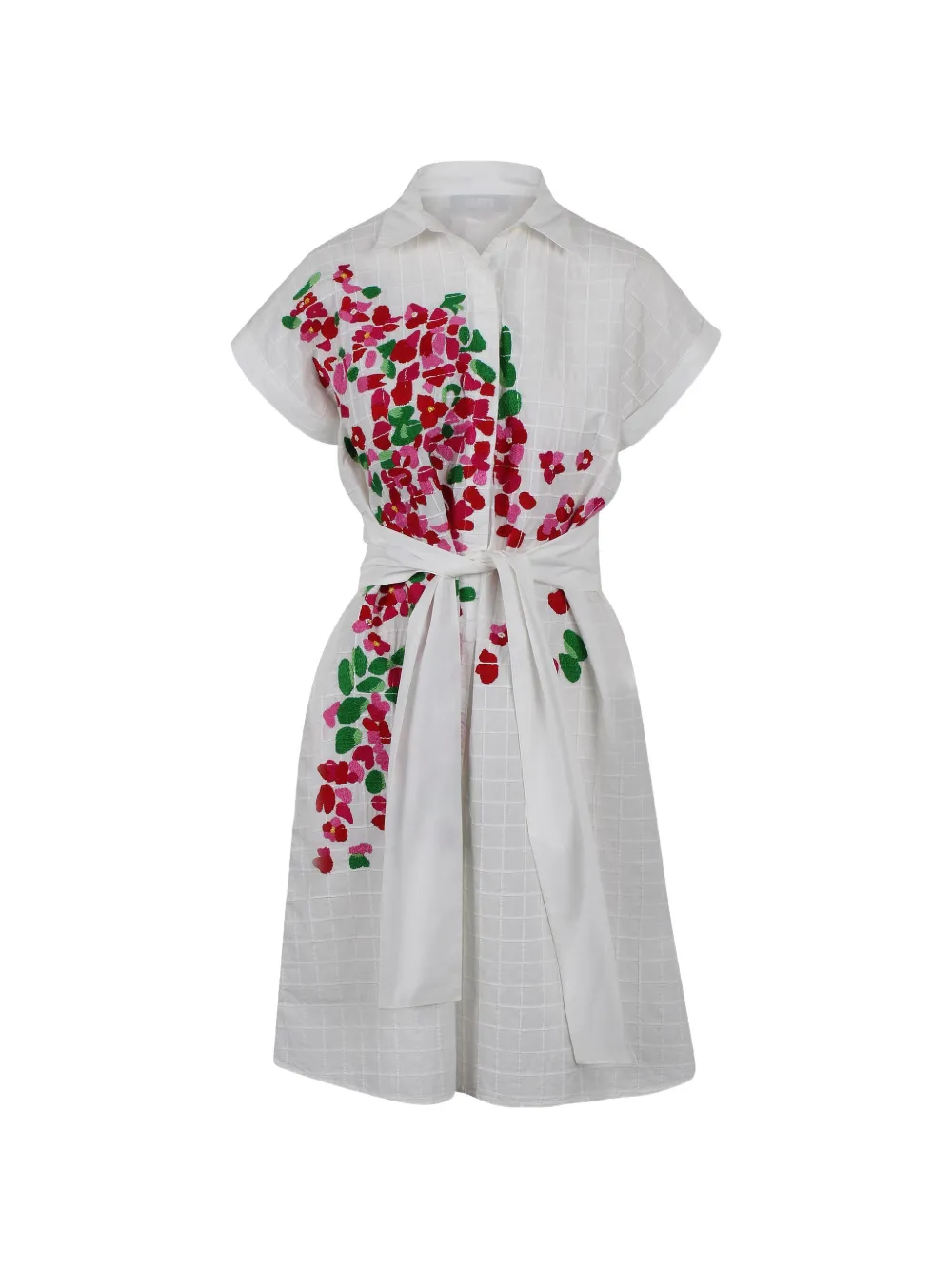 mii floral-print belted dress - Bianco