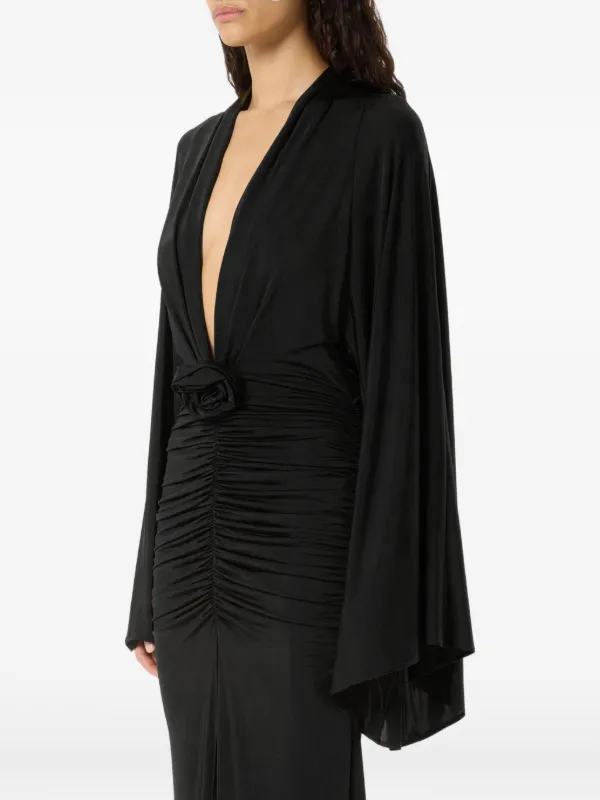 blumarine ruffled rose-detail maxi dress BLUMARINE Ruffled Silk Long Dress W/rose Blumarine