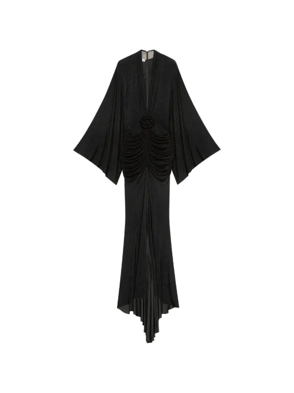 blumarine ruffled rose-detail maxi dress Blumarine Ruched rose-detail Dress | Black