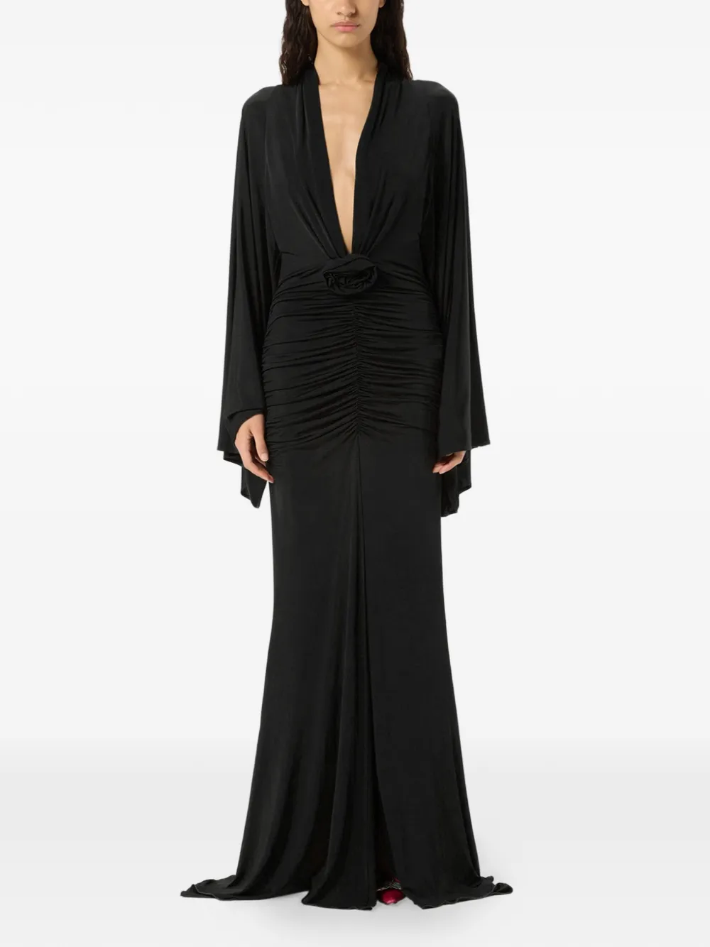Blumarine Jurk met ruches en roosdetail Zwart