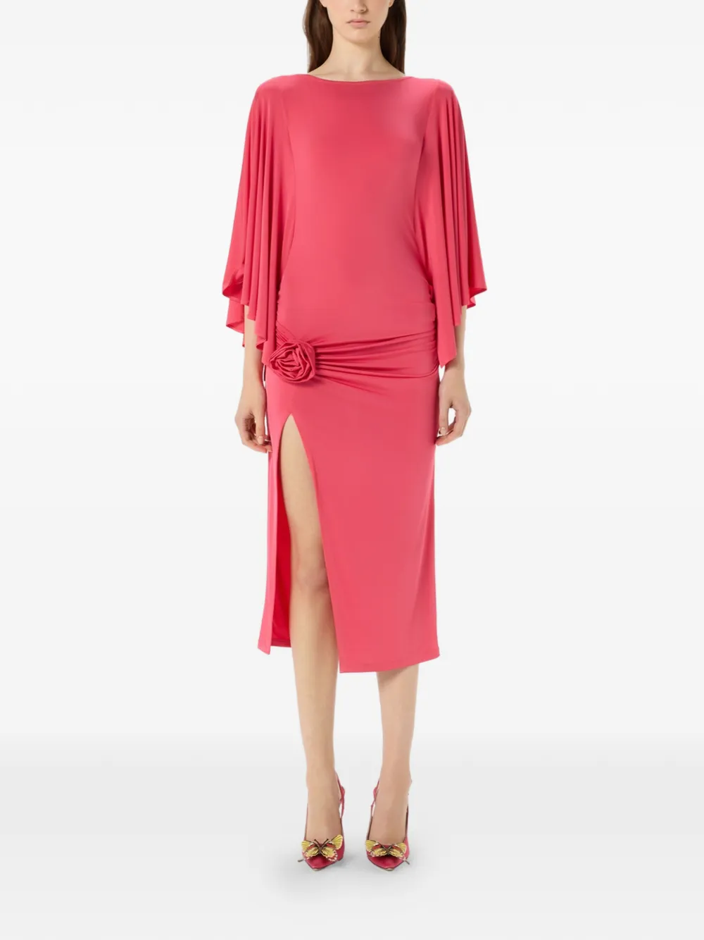 Blumarine Midi-jurk met bloem-applicatie Roze