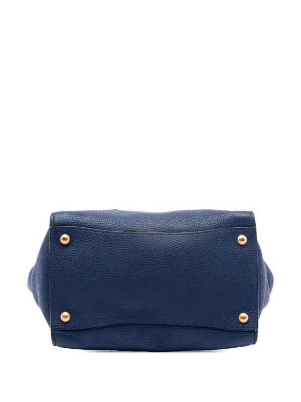 Prada Pre-Owned 2000-2025 Vitello Daino Sound Lock Satchel | Blue