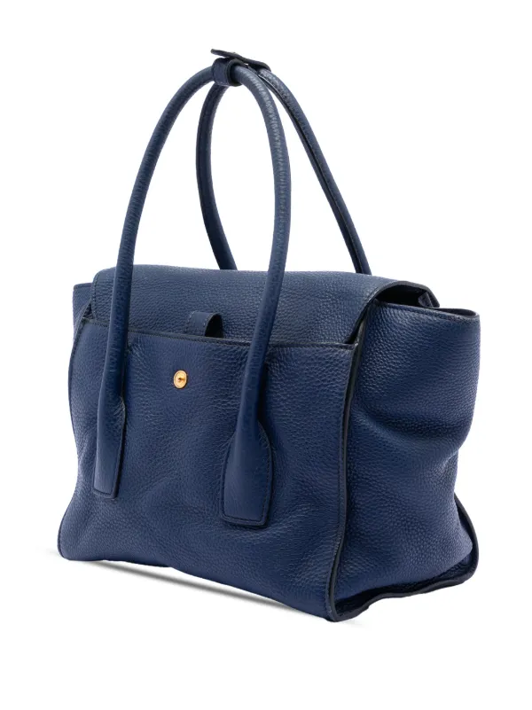 Prada Pre-Owned 2000-2025 Vitello Daino Sound Lock Satchel | Blue