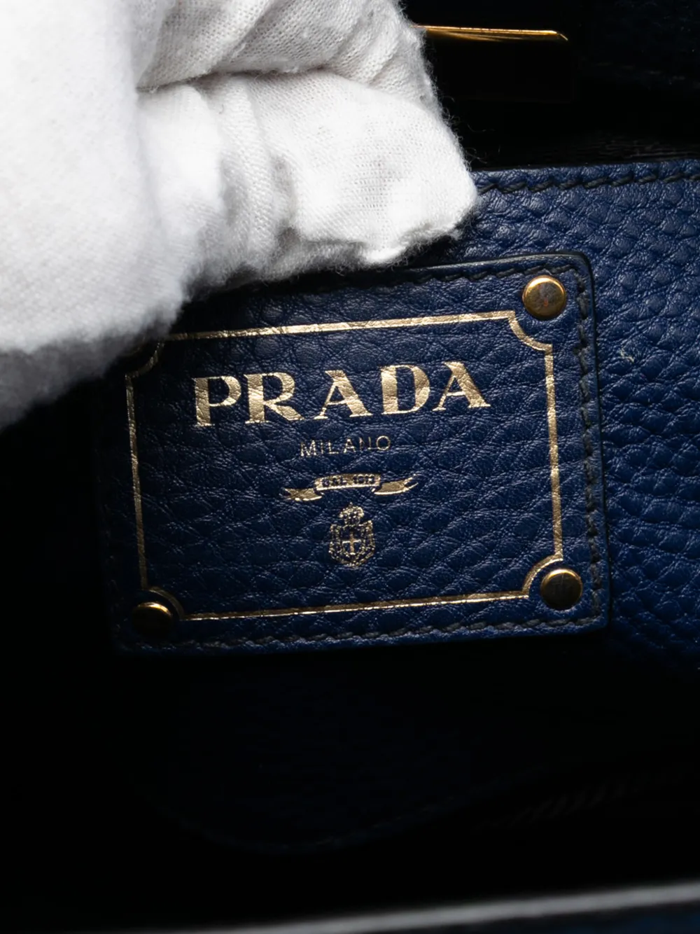Prada Pre-Owned 2000-2025 Vitello Daino Sound Lock Satchel | Blue