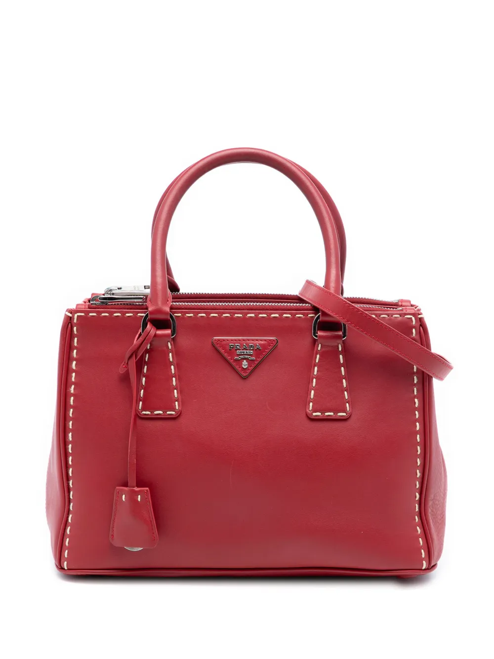 Prada Pre-Owned 2000-2025 Small City Calf Hand Stitched Galleria Double Zip satchel - Rosso