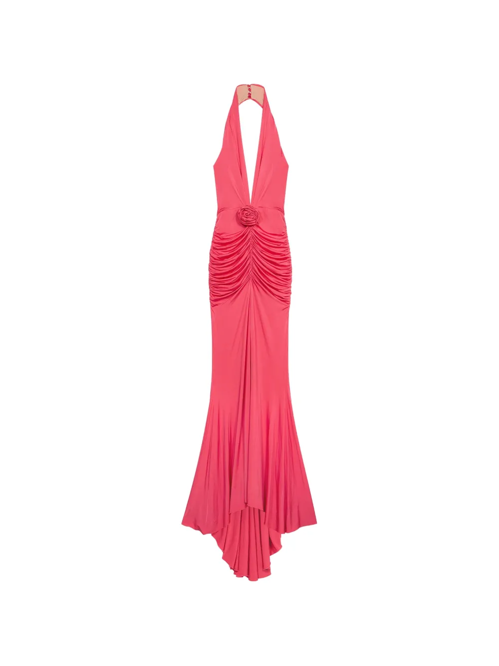 Blumarine Neckholder-Maxikleid mit Roesenapplikation - Rosa