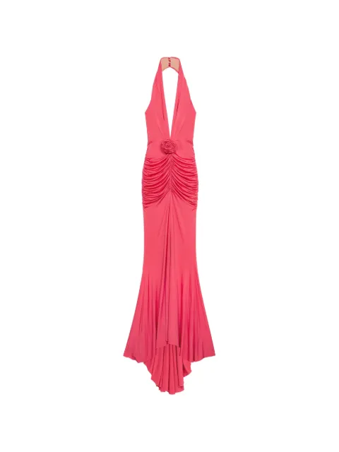 Blumarine rose-appliqué halterneck maxi dress