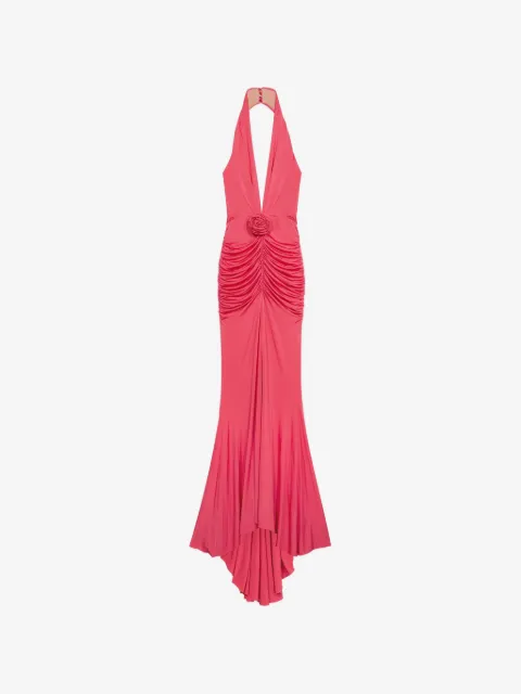 Blumarine rose-appliqué halterneck maxi dress