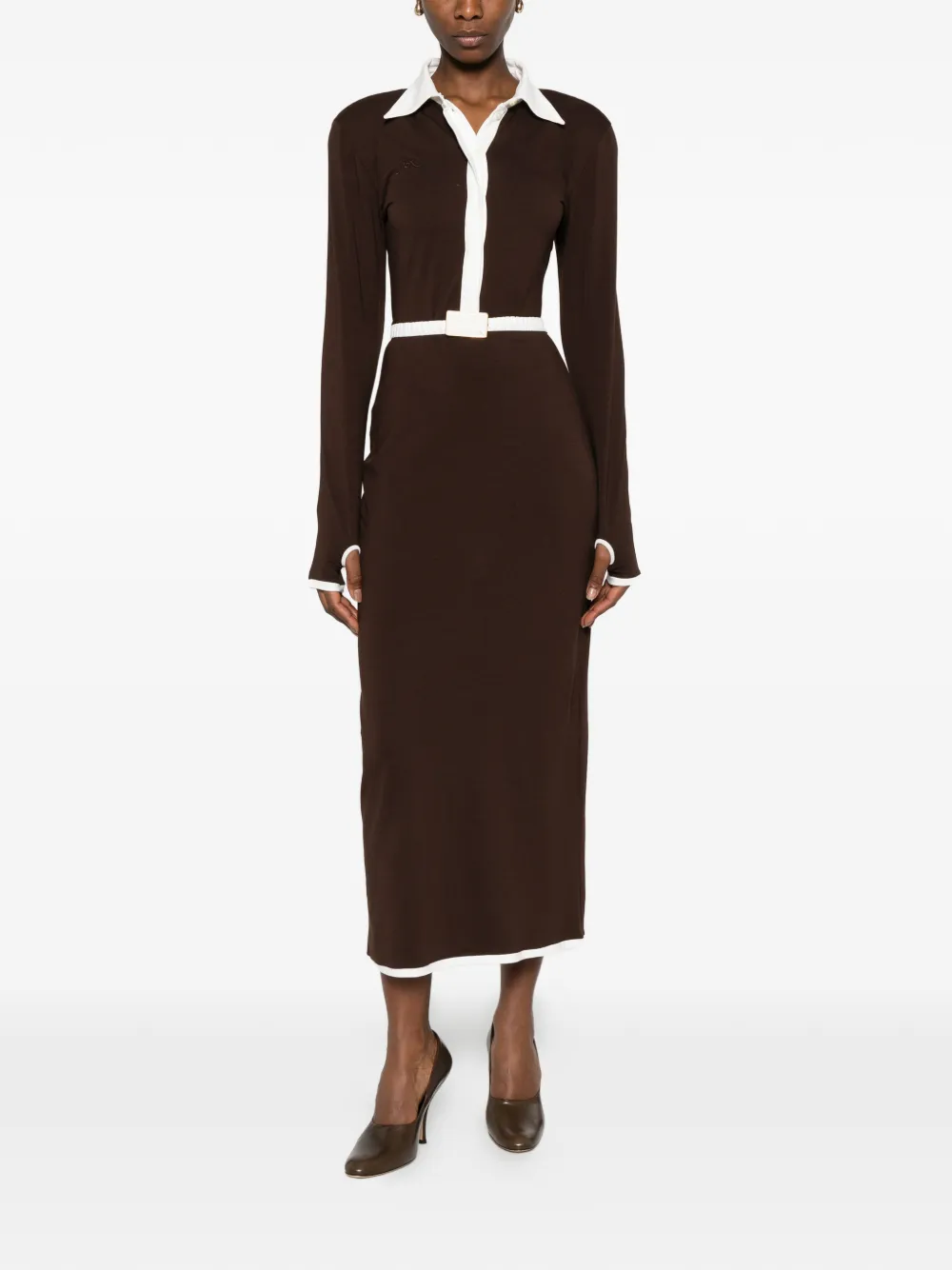  Rowen Rose Collared Midi Dress - Brown 