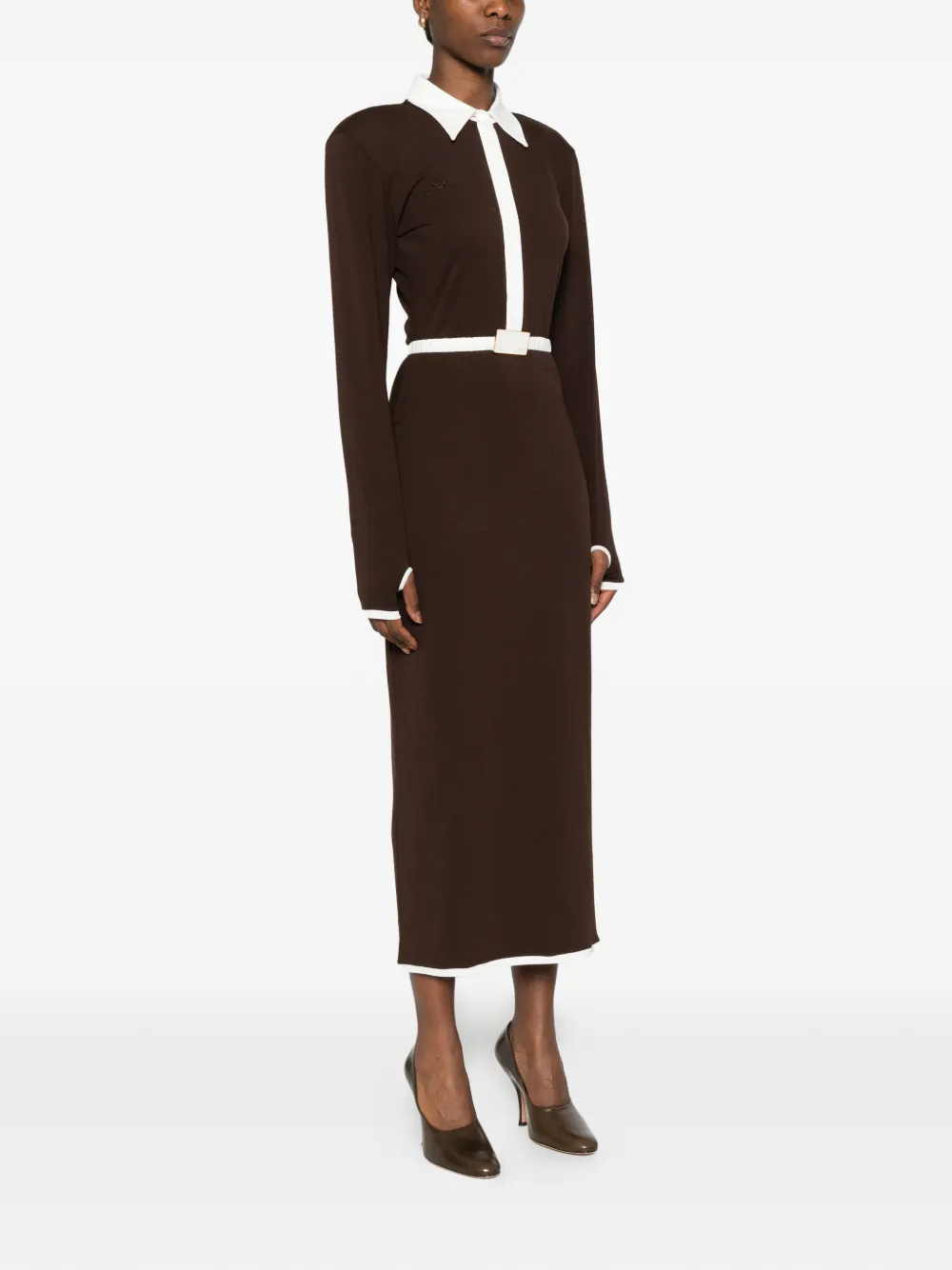  Rowen Rose Collared Midi Dress - Brown 