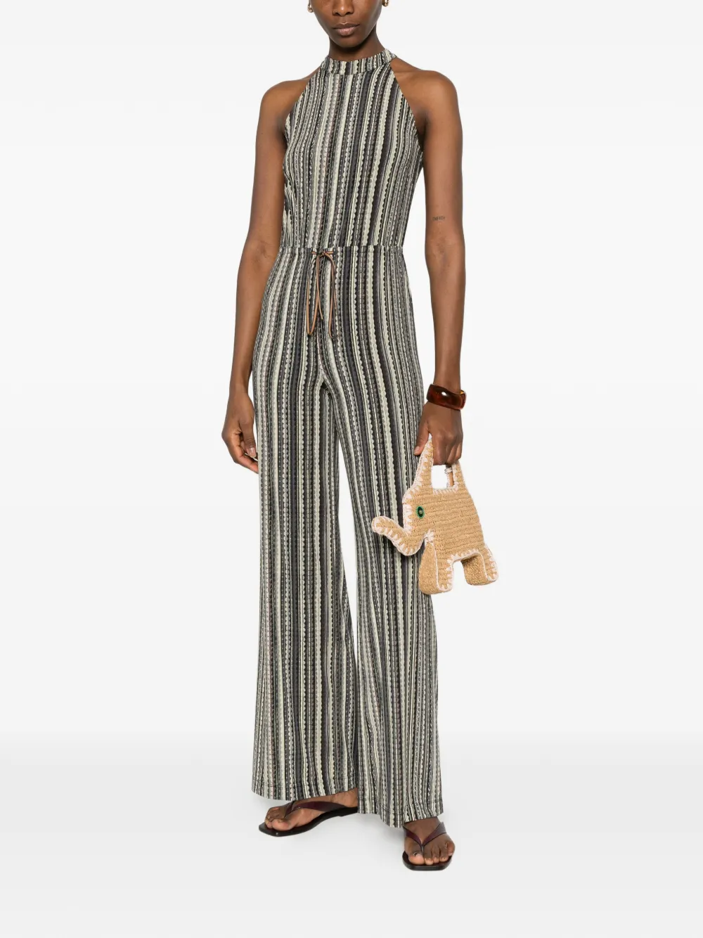  Siyu Striped-pattern Drawstring-waist Jumpsuit - Black 