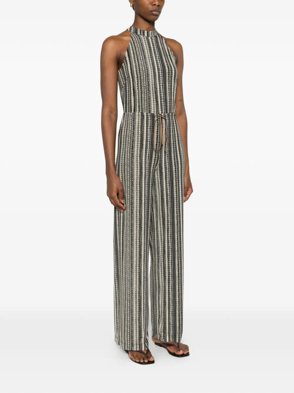  Siyu Striped-pattern Drawstring-waist Jumpsuit - Black 
