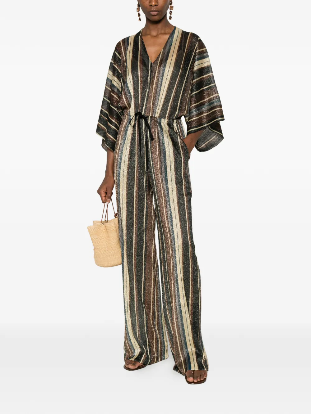  Siyu Striped Tie-fastening Jumpsuit - Gold 