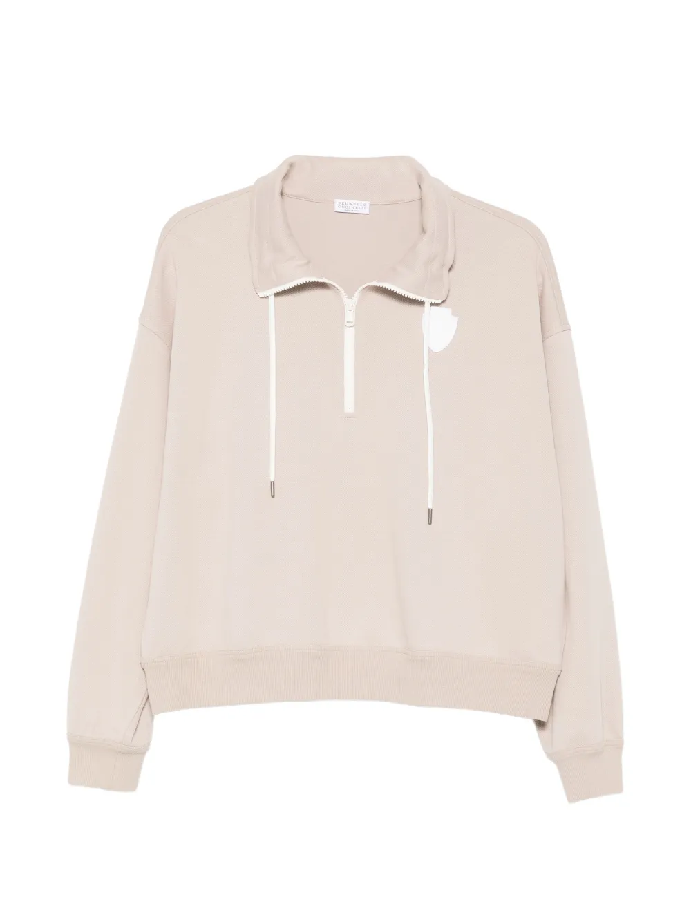 Brunello Cucinelli zipped logo-patch sweatshirt - Neutrals