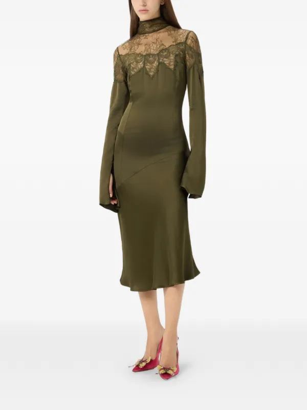 Blumarine lace-detail high-neck Midi Dress | Green | FARFETCH