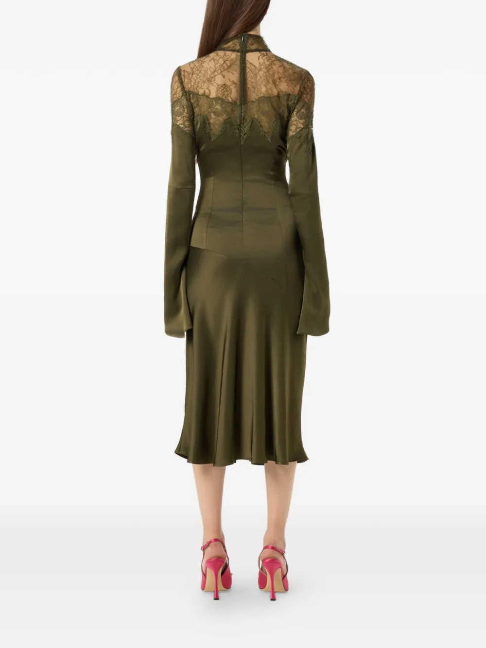 Blumarine Midi-jurk met hoge hals en kantdetail Groen