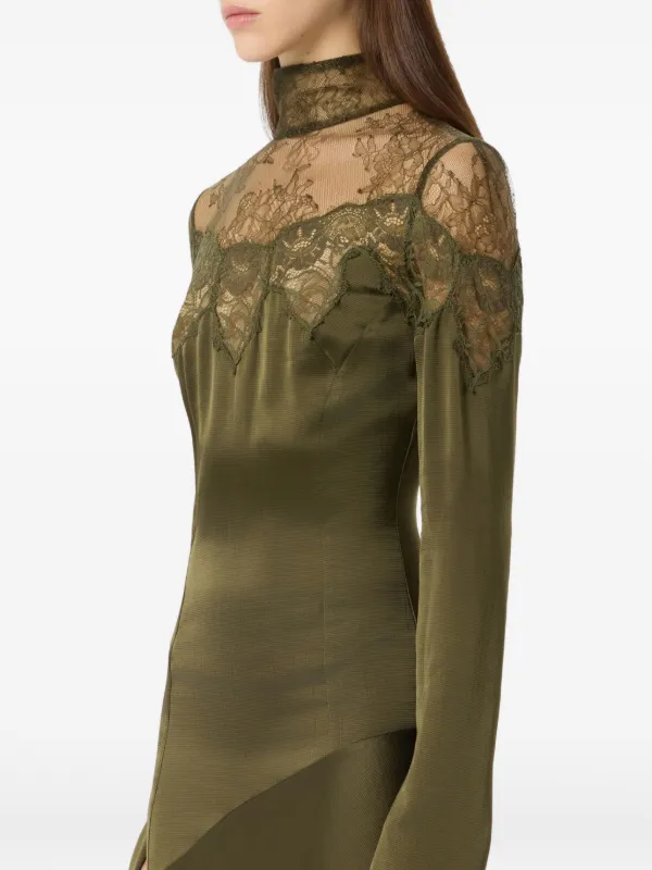 Blumarine lace-detail high-neck Midi Dress | Green | FARFETCH
