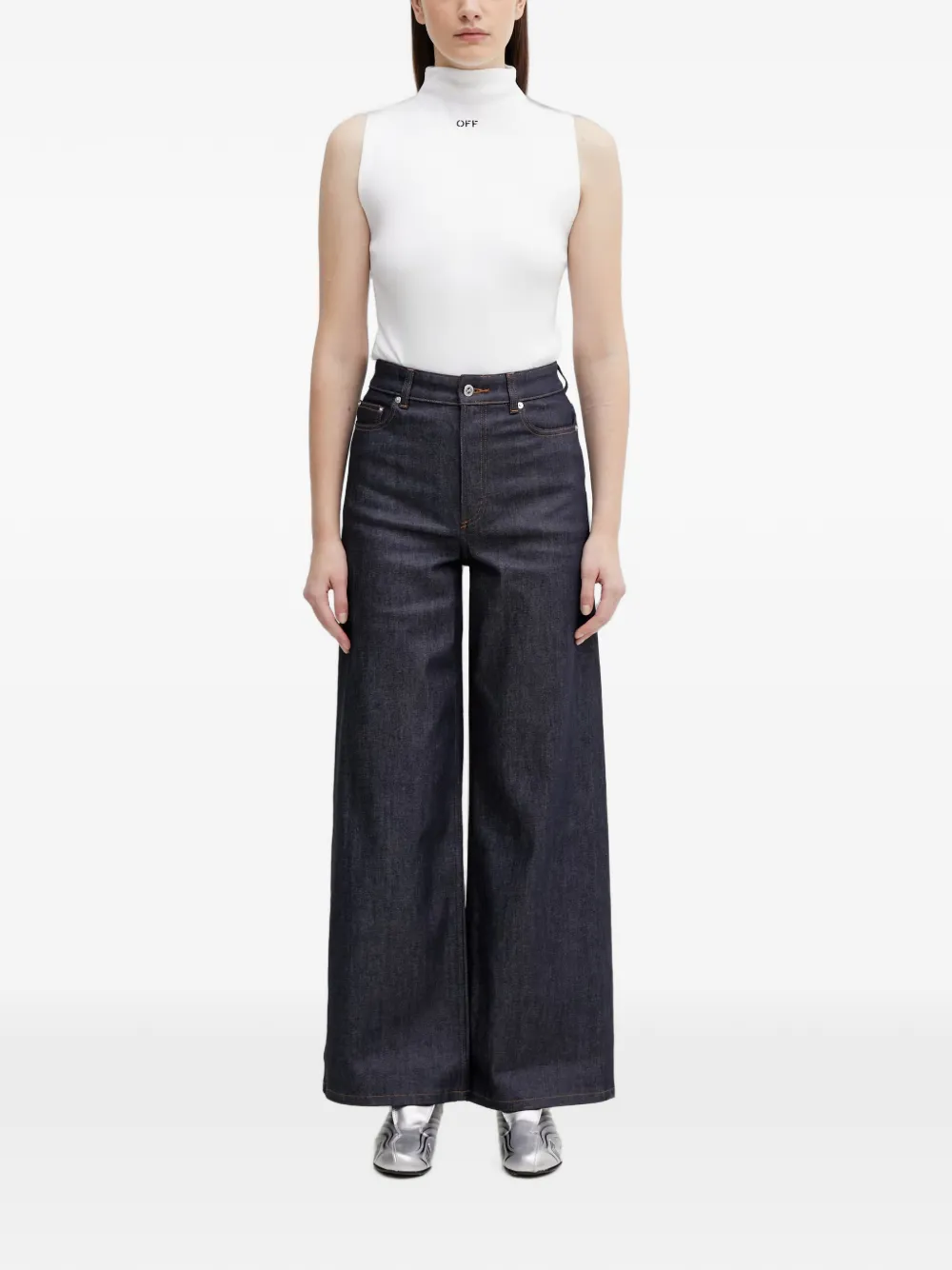  Off-white Body Con Logo Y Cuello Falso - Blanco 