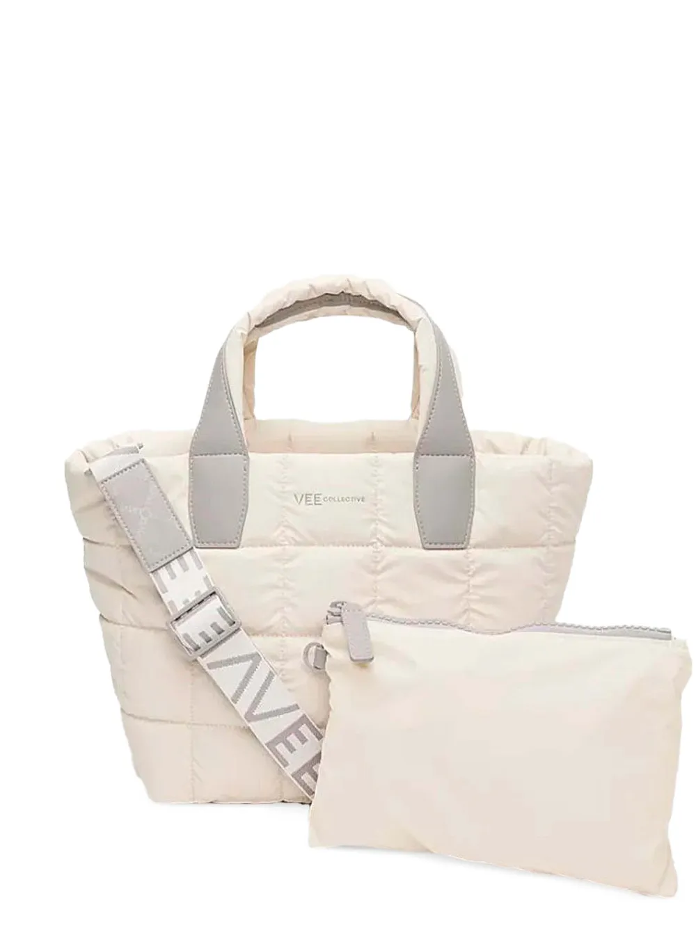 VeeCollective small Porter quilted logo-strap tote bag - Toni neutri