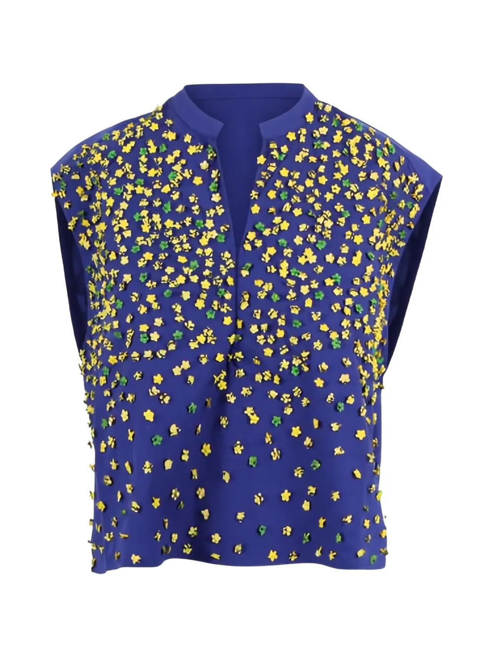 Mii Gaia Collared Appliquéd Top In Blue