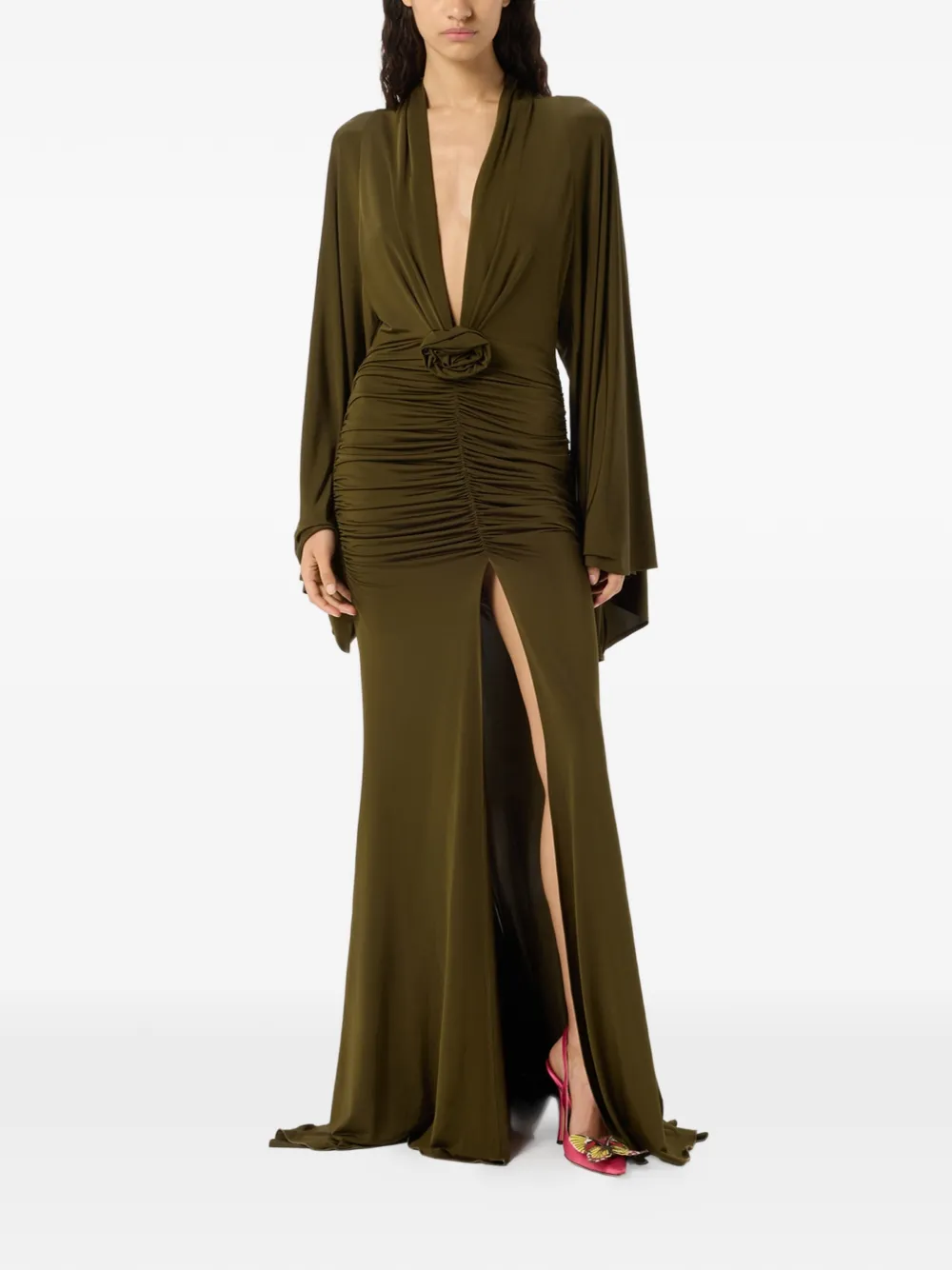 Blumarine Gedrapeerde maxi-jurk met bloemapplicatie Groen