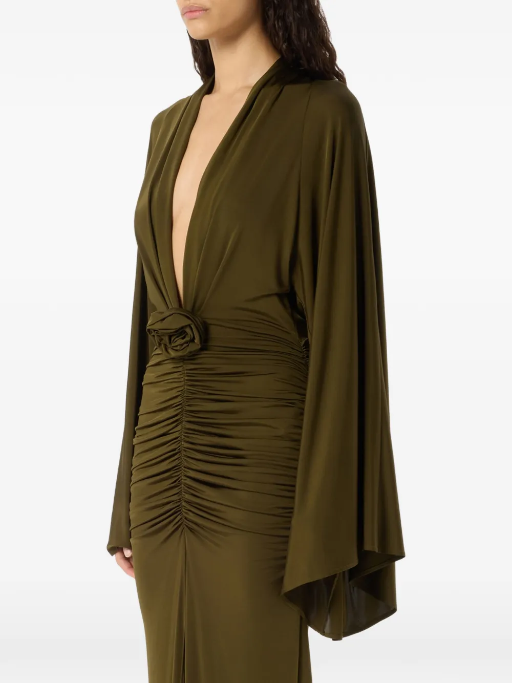 Blumarine Gedrapeerde maxi-jurk met bloemapplicatie Groen