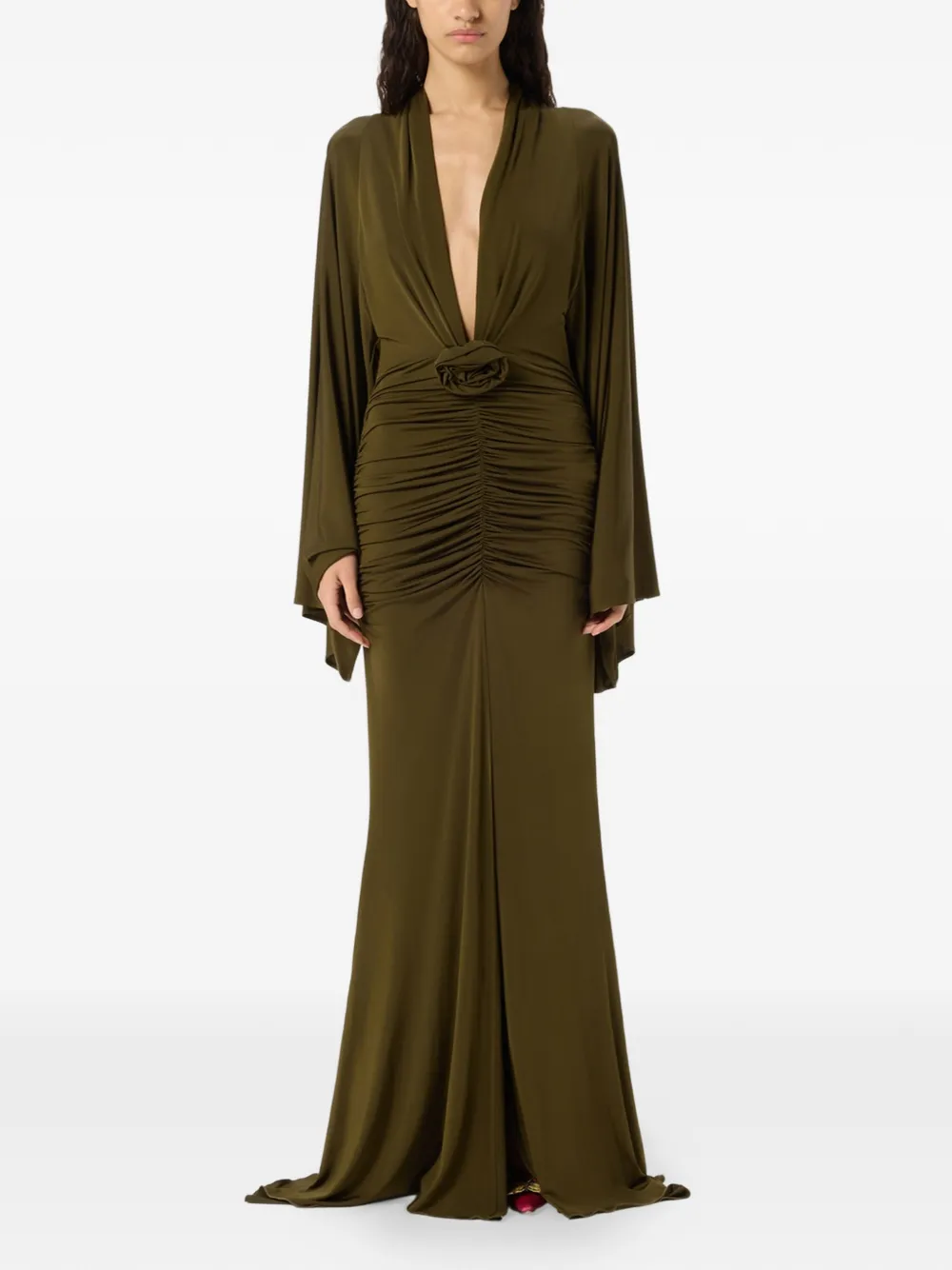Blumarine Gedrapeerde maxi-jurk met bloemapplicatie Groen